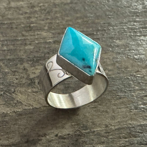Cloudy Mountain Turquoise "Diamond" Ring - Size 7