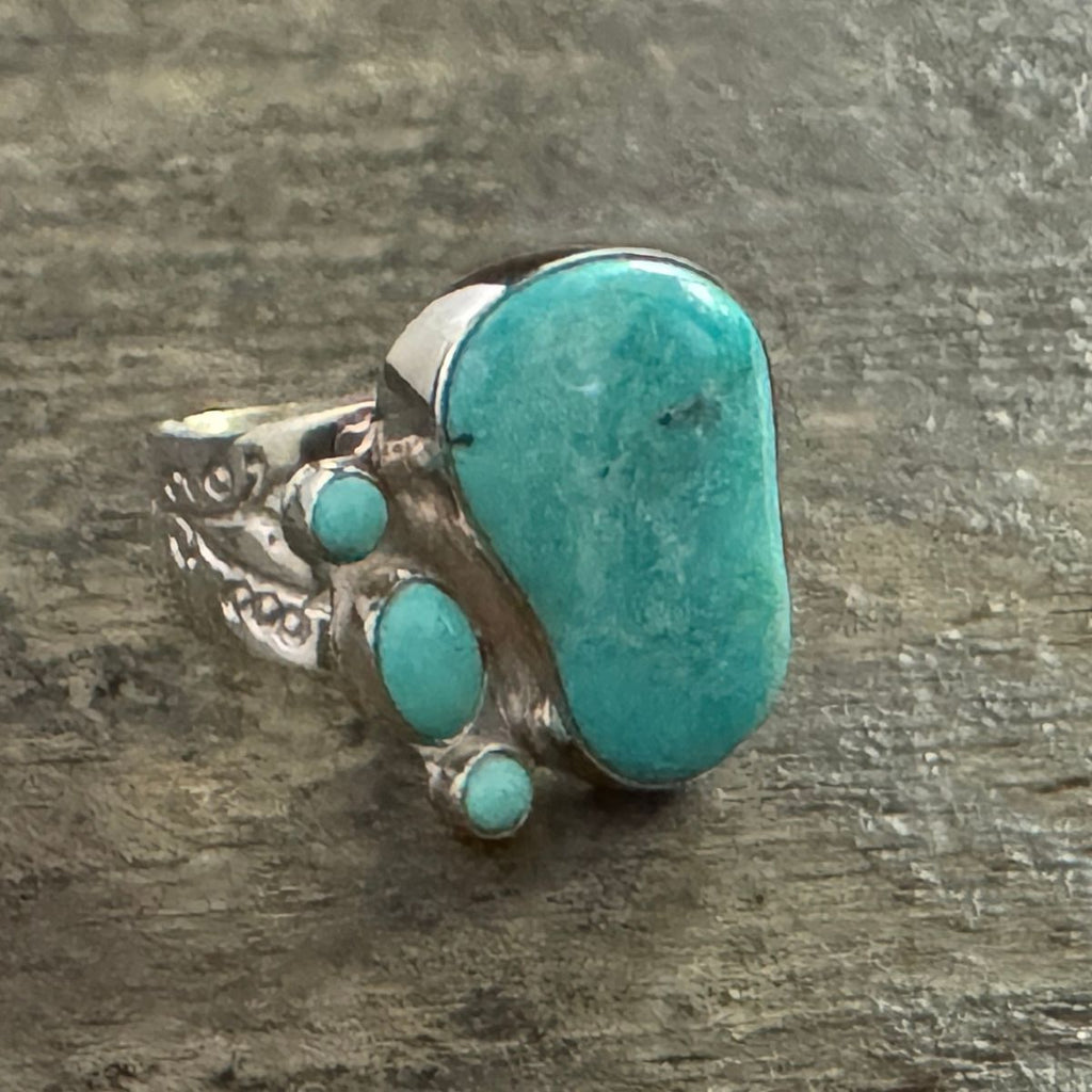 Cloudy Mountain Turquoise Ring - Size 7