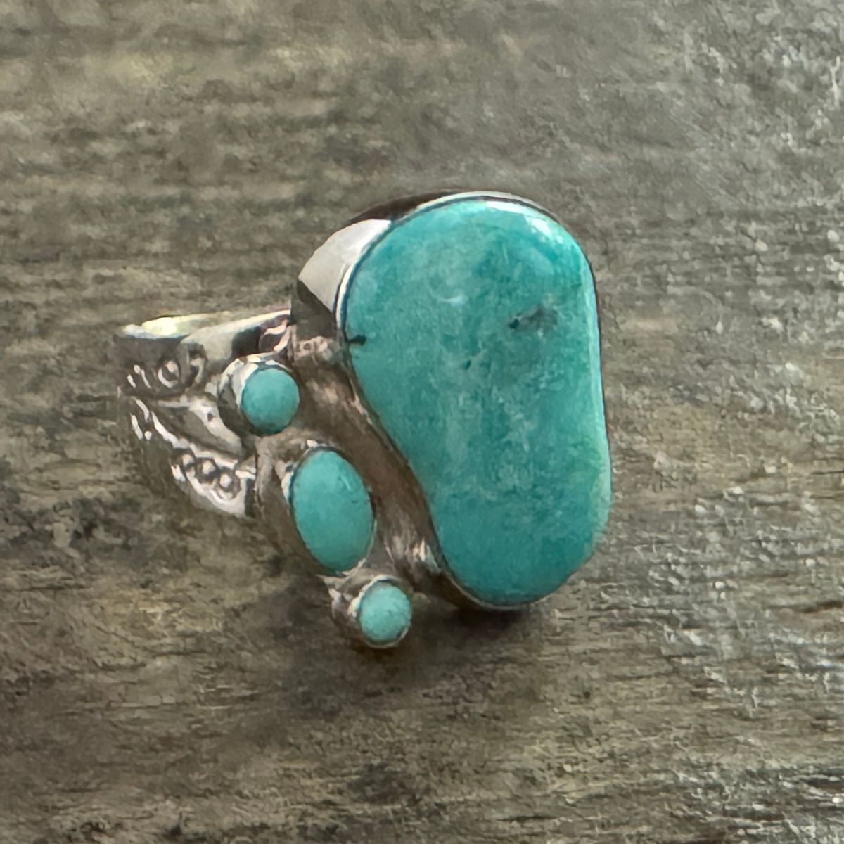 Cloudy Mountain Turquoise Ring - Size 7