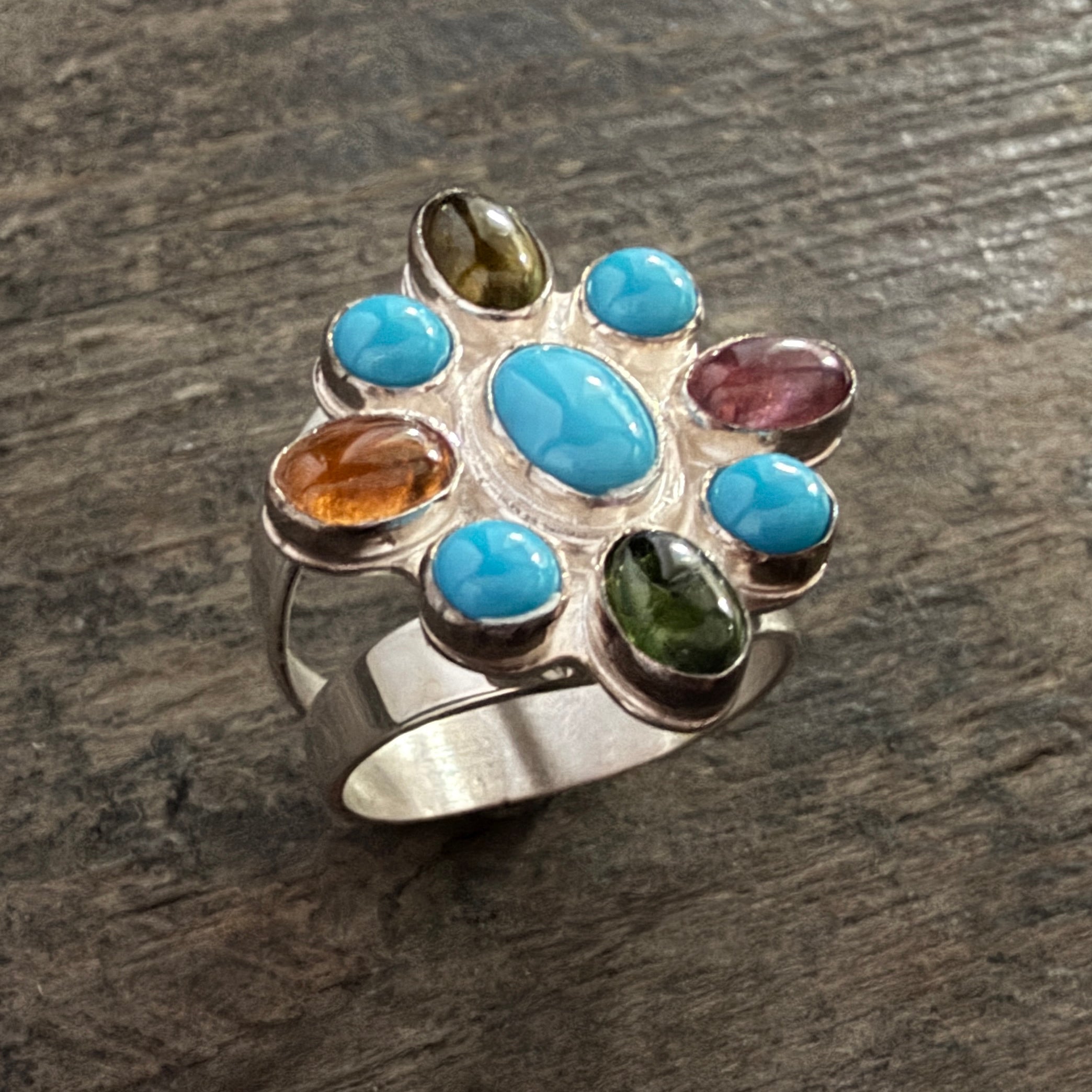 Sleeping Beauty Turquoise & Tourmaline Ring - Multiple Sizes