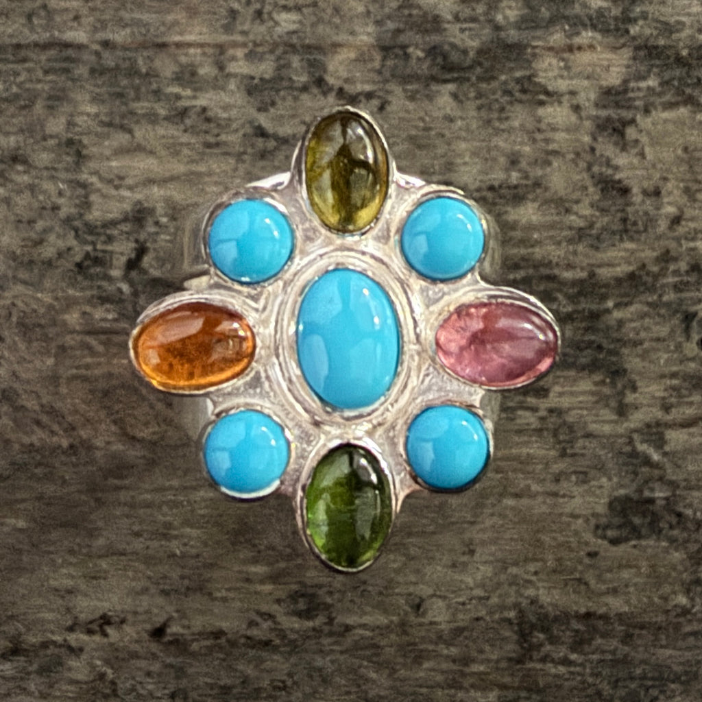 Sleeping Beauty Turquoise & Tourmaline Ring - Multiple Sizes