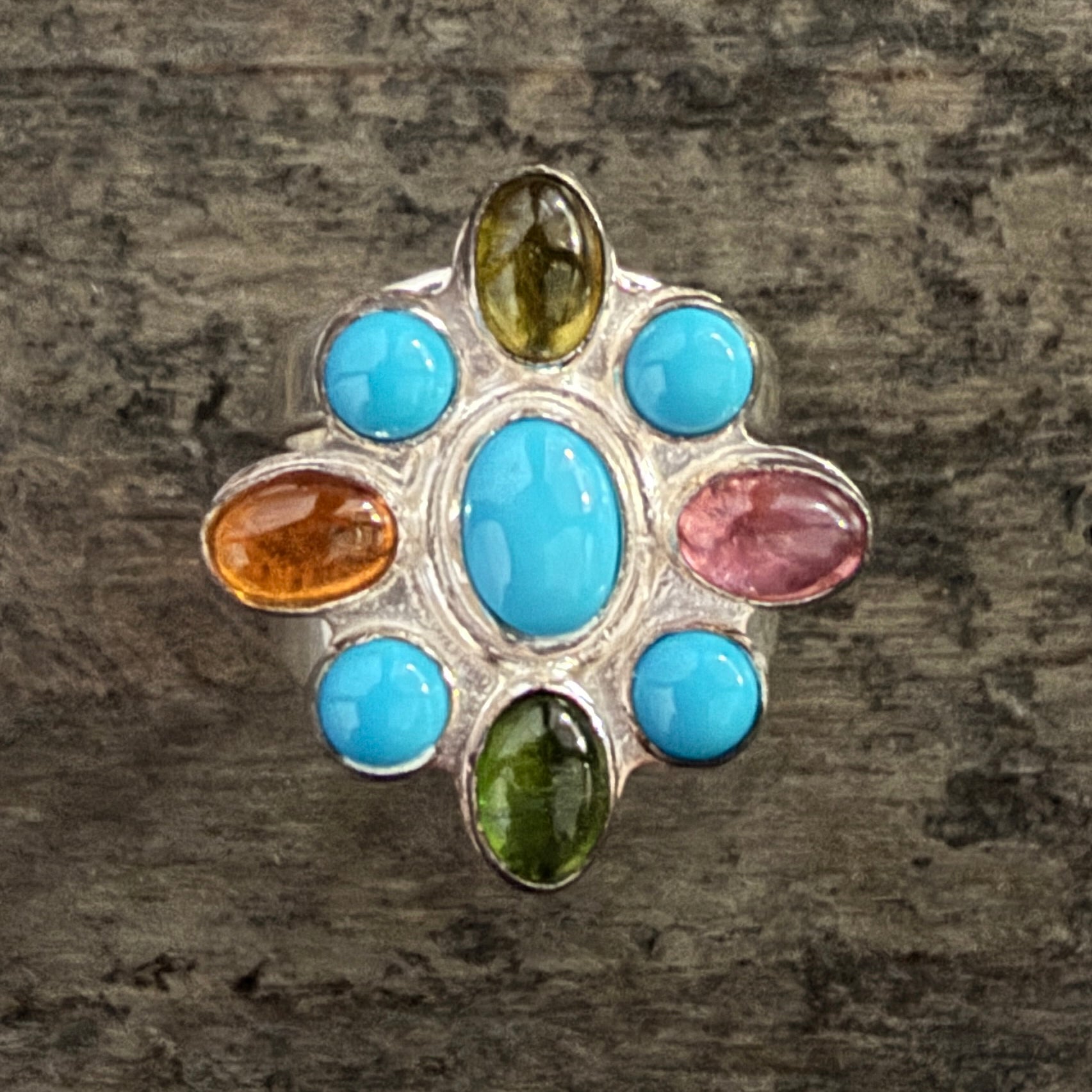 Sleeping Beauty Turquoise & Tourmaline Ring - Multiple Sizes