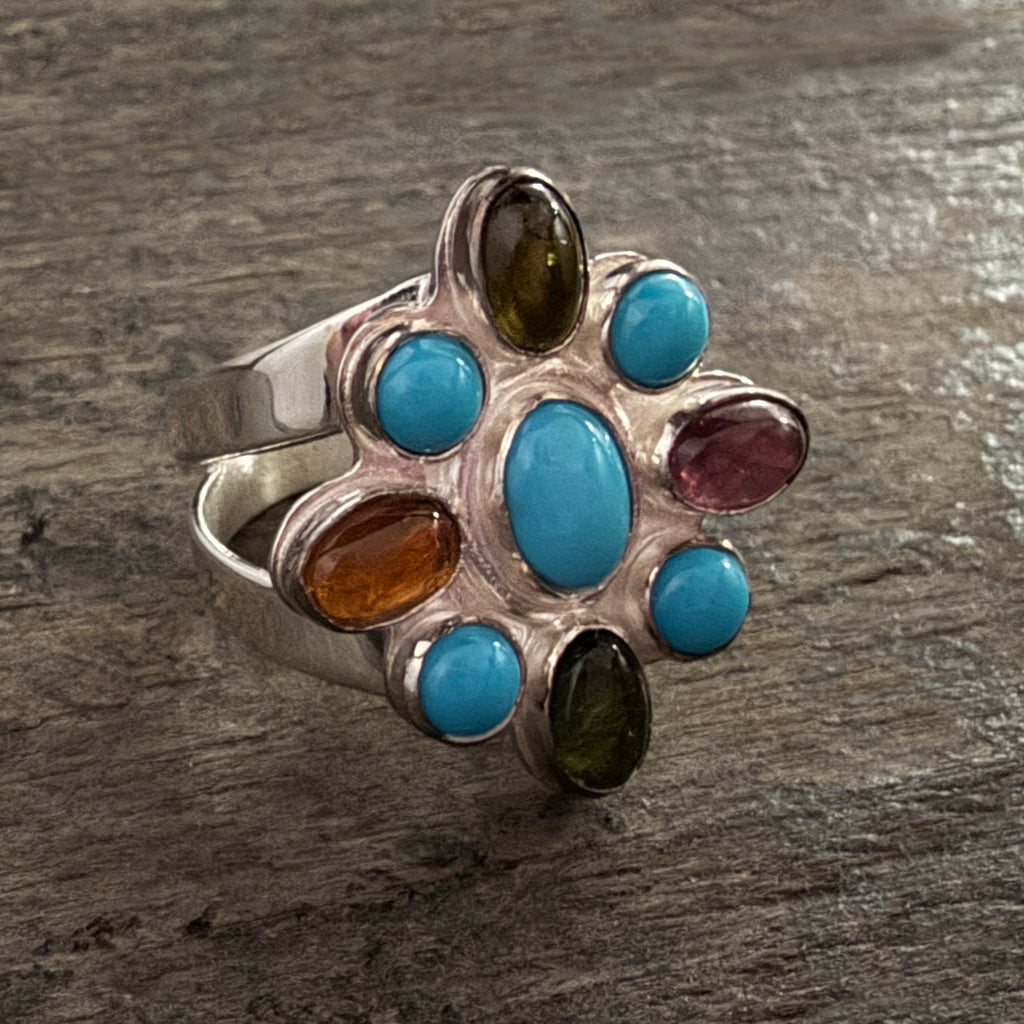 Sleeping Beauty Turquoise & Tourmaline Ring - Multiple Sizes