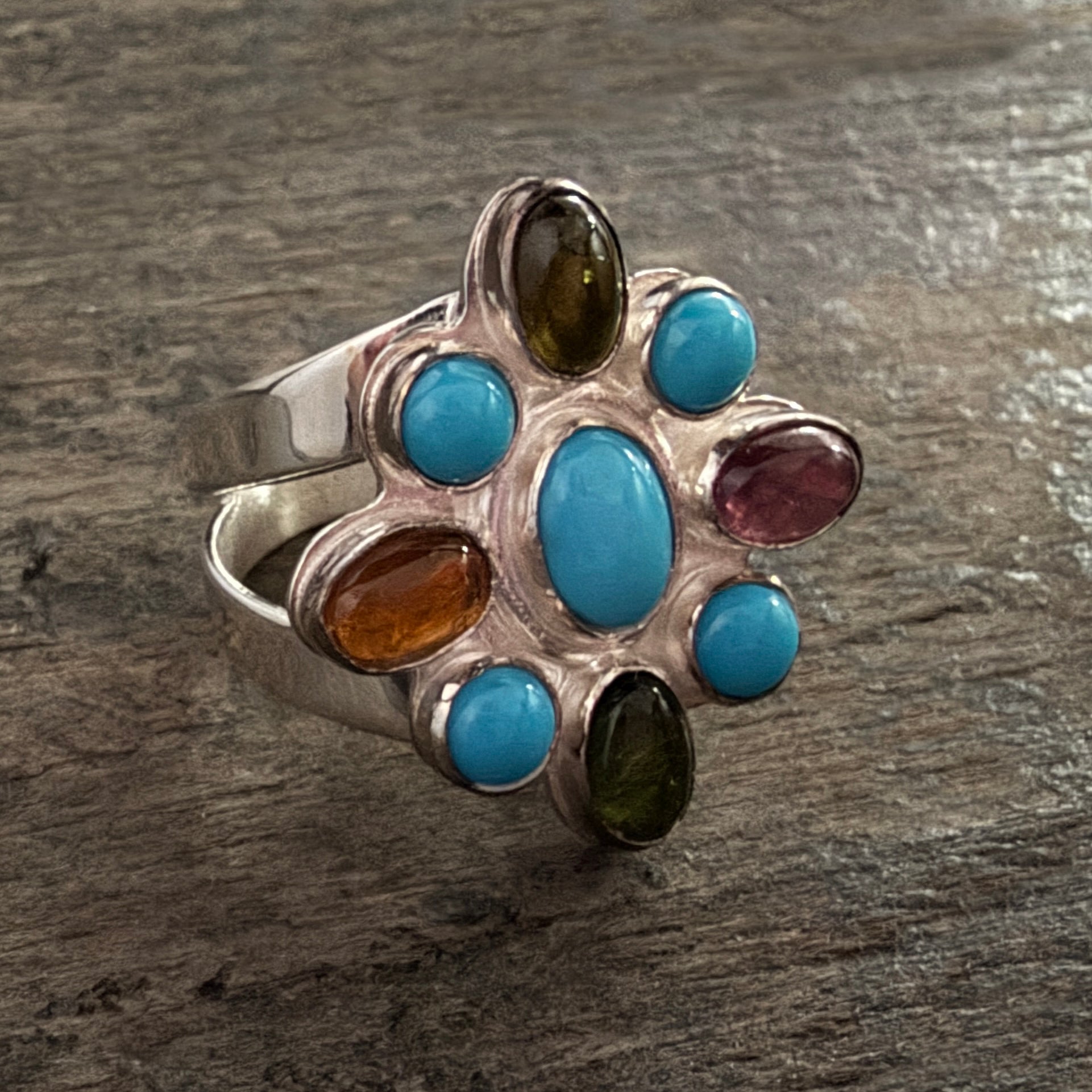 Sleeping Beauty Turquoise & Tourmaline Ring - Multiple Sizes