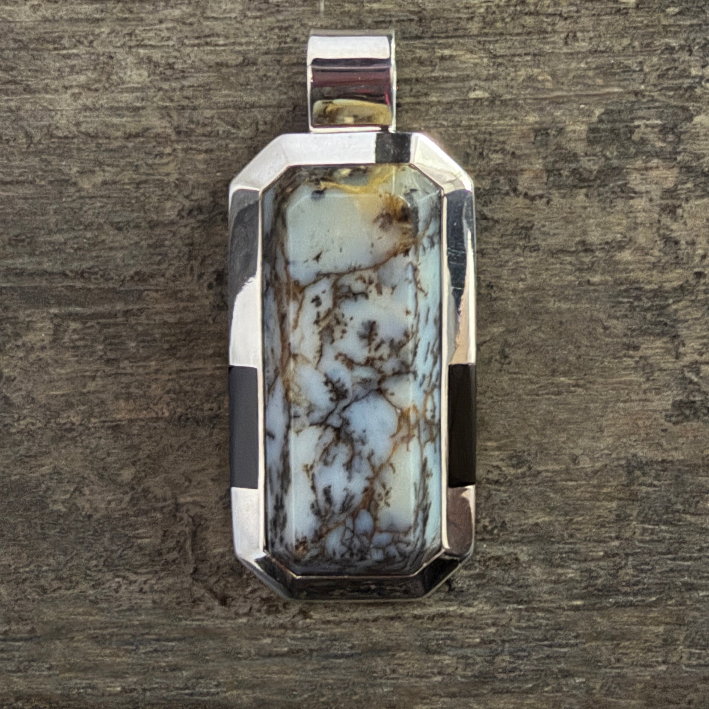 Dendritic Opal & Midnight Chalcedony Pendant