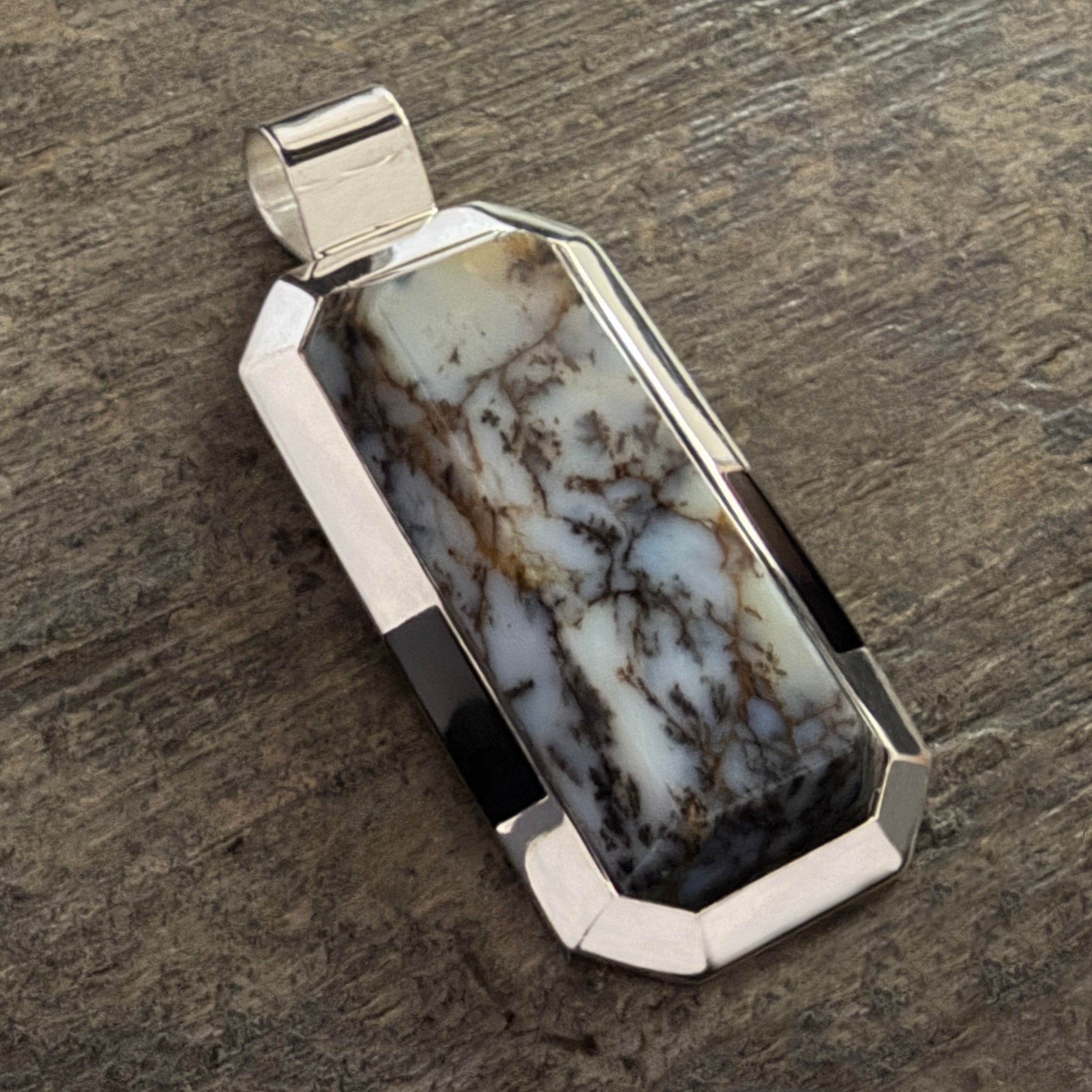 Dendritic Opal & Midnight Chalcedony Pendant
