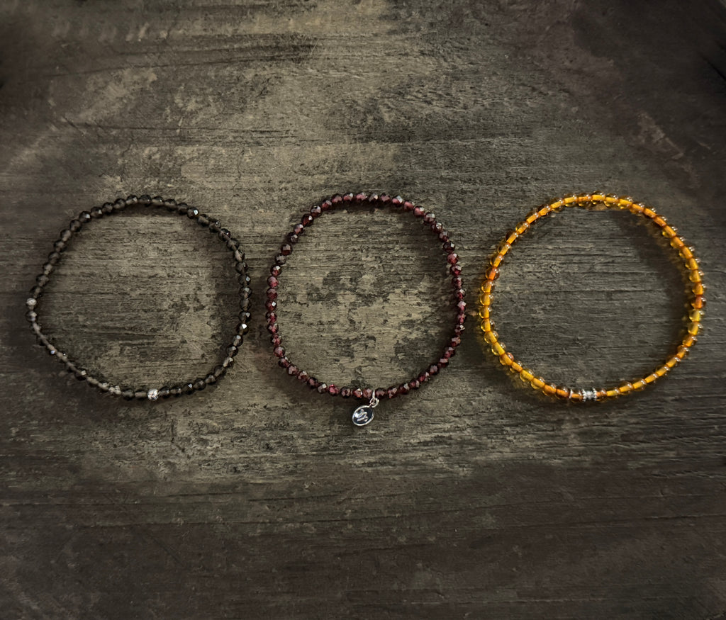 Amber, Smoky Quartz & Garnet Stretch Bracelet Set