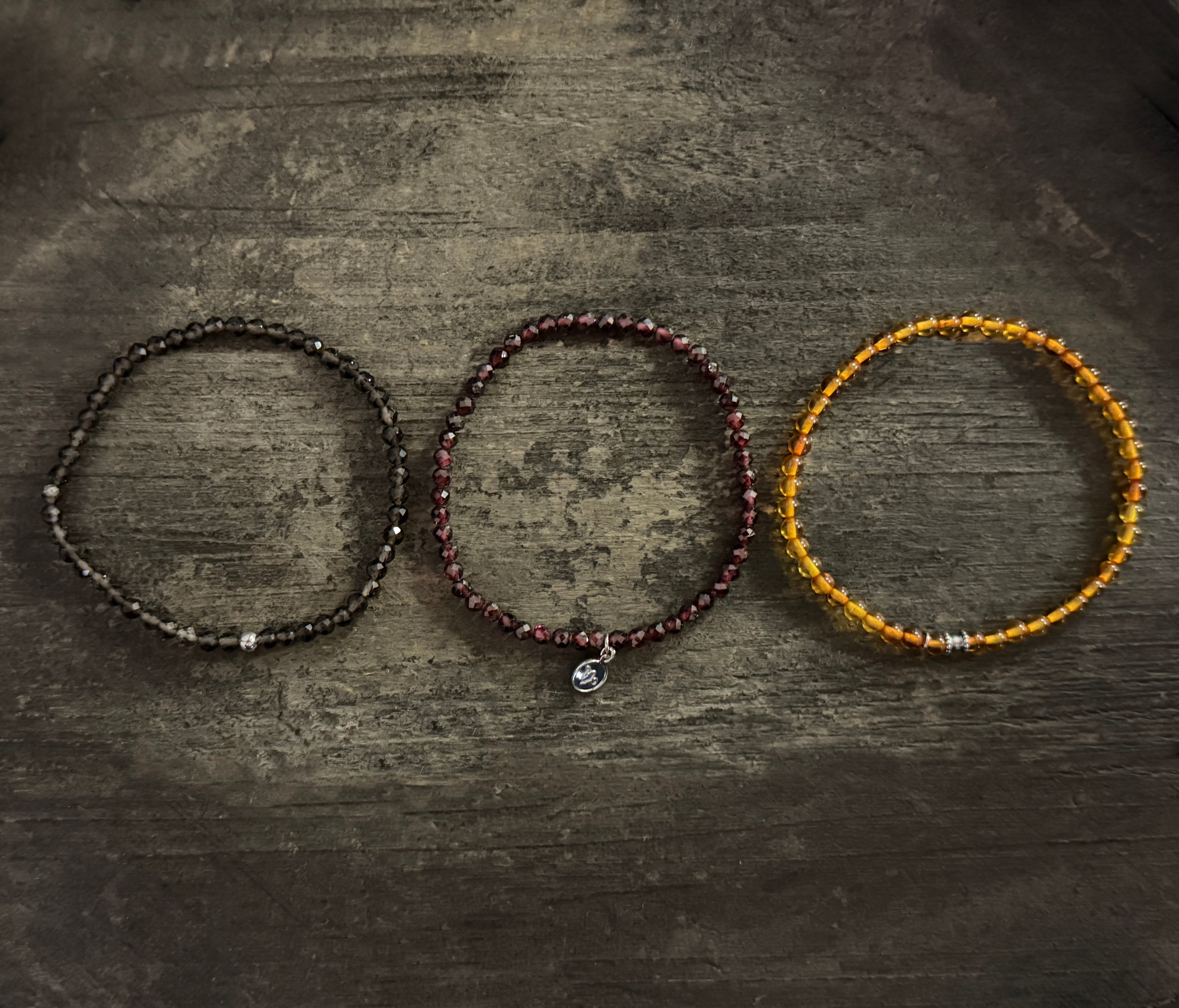 Amber, Smoky Quartz & Garnet Stretch Bracelet Set