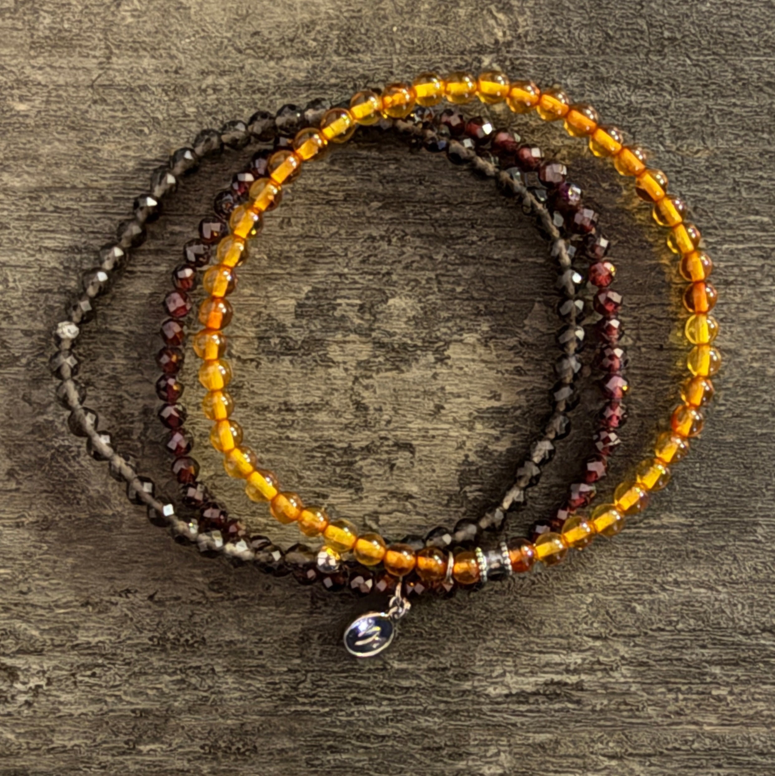 Amber, Smoky Quartz & Garnet Stretch Bracelet Set