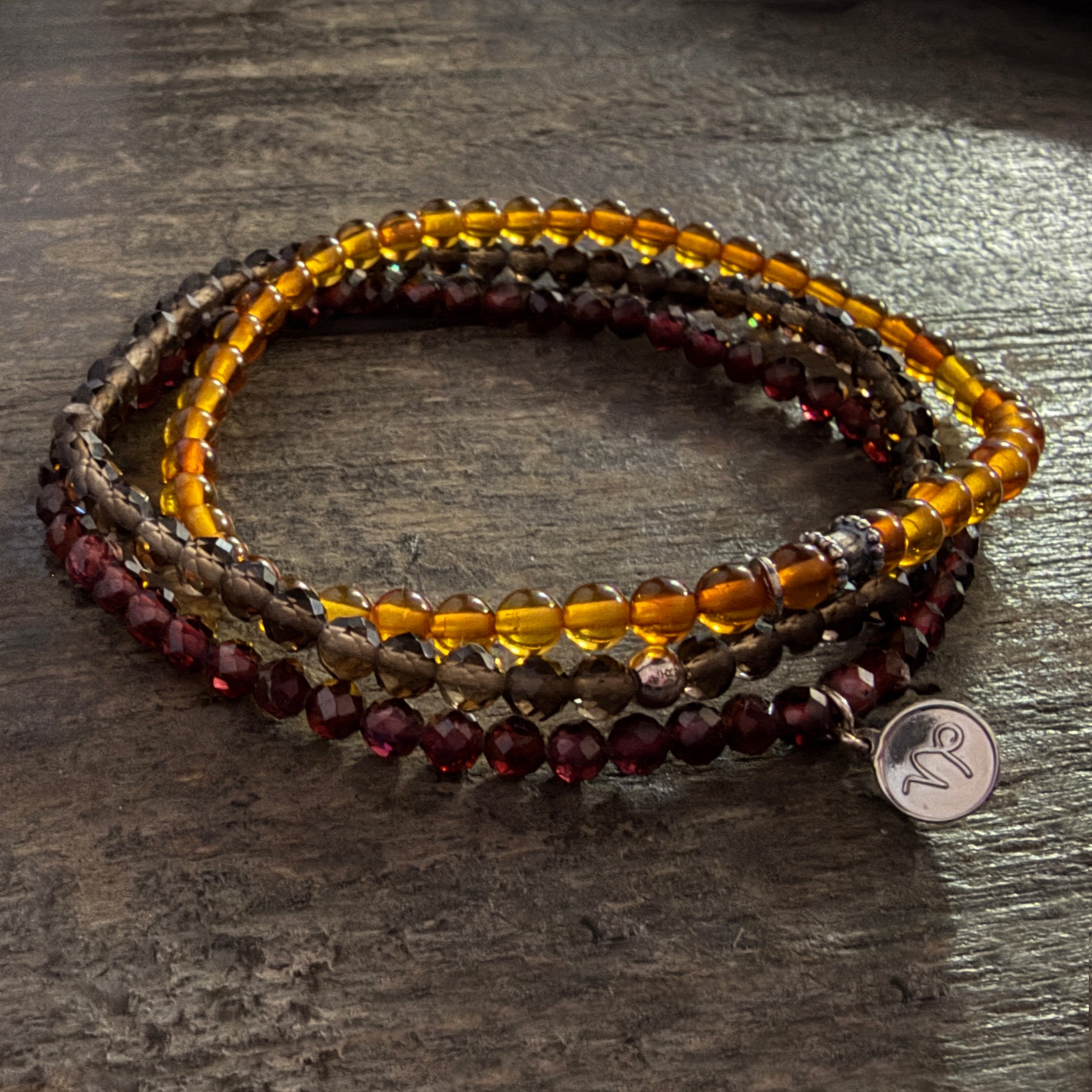 Amber, Smoky Quartz & Garnet Stretch Bracelet Set