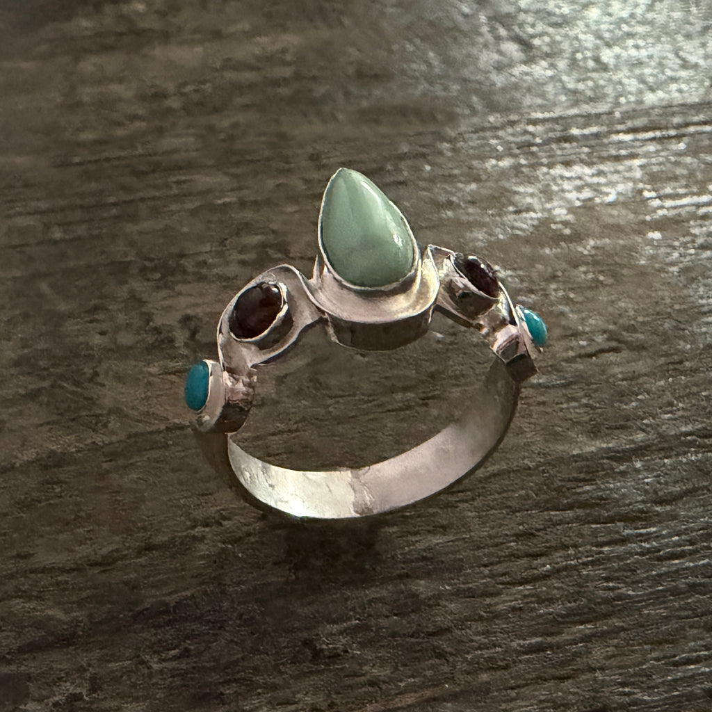 Variscite, Purple & Blue Turquoise Ring - Size 9