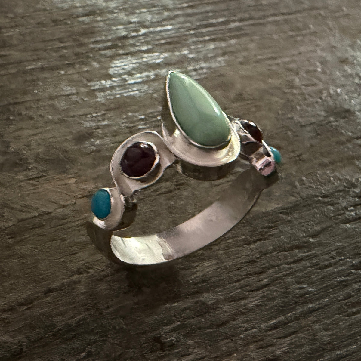 Variscite, Purple & Blue Turquoise Ring - Size 9