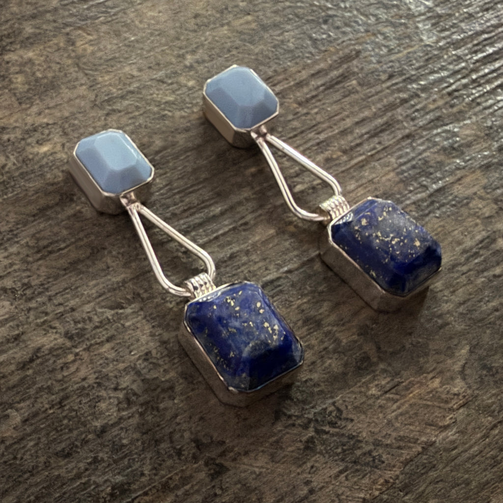 Lapis and Blue Opal Post Earrings