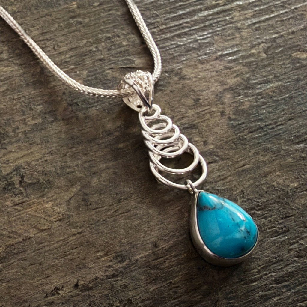 Kingman Turquoise Pendant and Chain Necklace