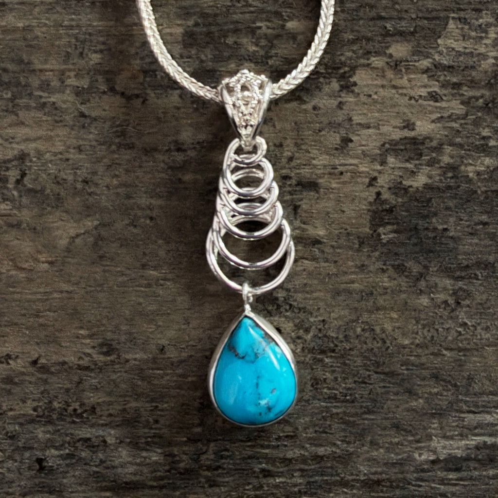 Kingman Turquoise Pendant and Chain Necklace